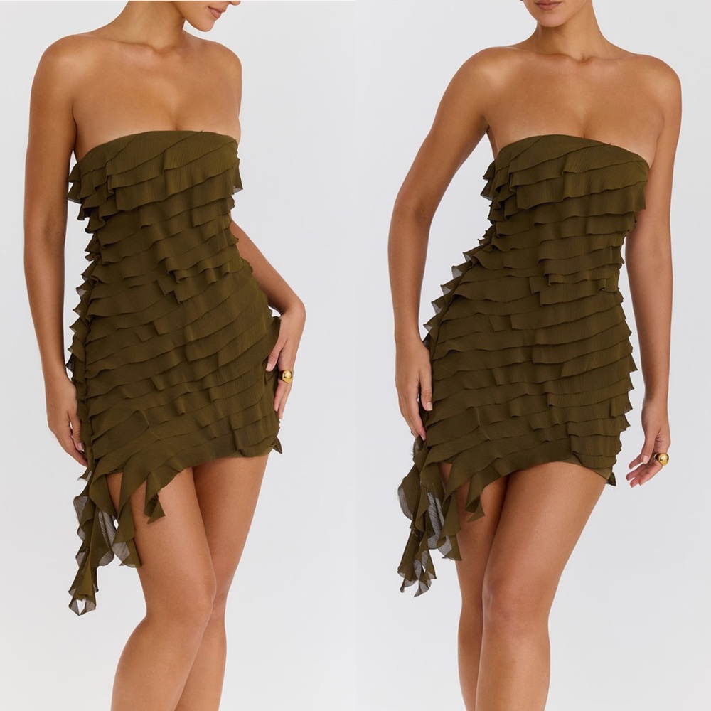 Mistress Rocks Olive Strapless Ruffle Mini dress - Picture 5 of 14